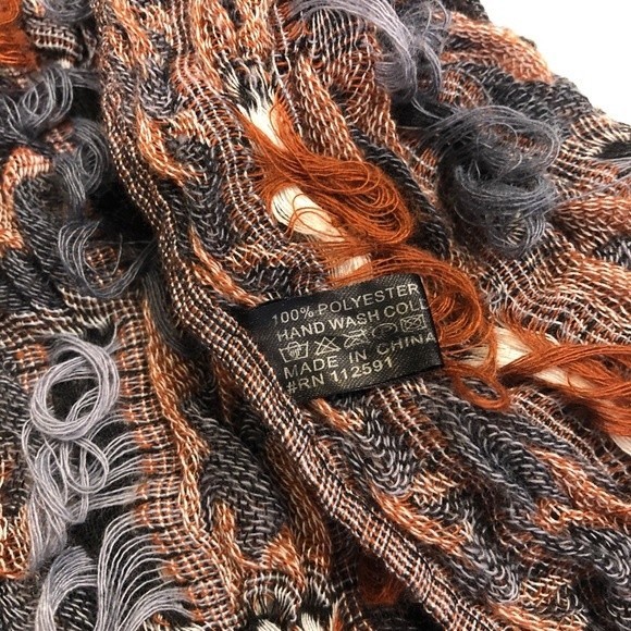 Brown & Grey Mix Thread Loop Unique Winter Fringe Long Scarf - Picture 4 of 4